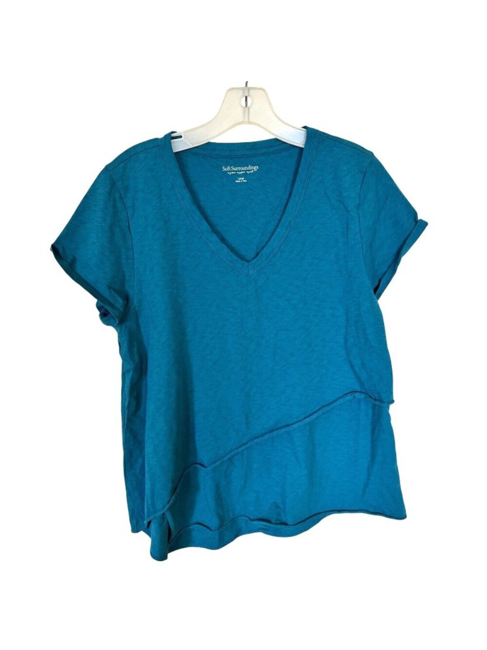 Soft Surroundings Teal Blue V-Neck Short Sleeve Blouse